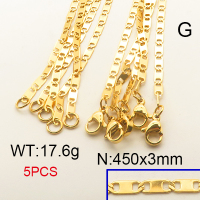 304 Stainless Steel Necklace,Mariner link chains,Vacuum Plating Gold,3x450mm,about 17.6g/package,5 pcs/package,6N2001733aivb-354