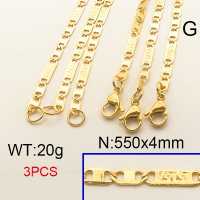 304 Stainless Steel Necklace, Mariner link chains,Textured,Vacuum Plating Gold,4x550mm,about 20g/package,3 pcs/package,6N2001734ahlv-354