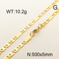 304 Stainless Steel Necklace, Mariner link chains,Textured,Vacuum Plating Gold,5x500mm,about 10.2g/package,1 pc/package,6N2001735baka-354