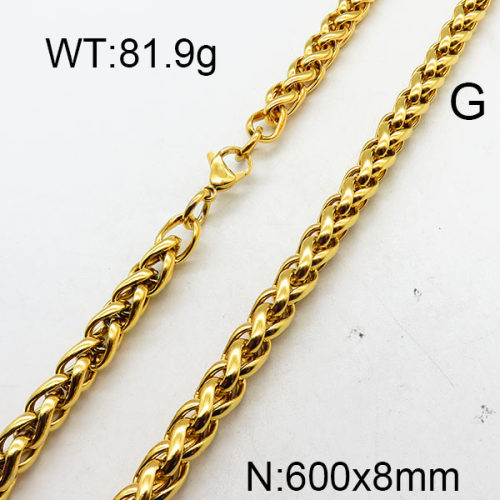 304 Stainless Steel Necklace,Foxtail Wheat Chain,Vacuum Plating Gold,8x600mm,about 81.9g/package,1 pc/package,6N2001812ahjb-237
