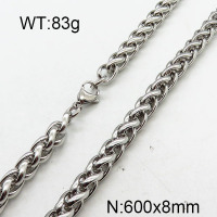 304 Stainless Steel Necklace,Foxtail Wheat Chain,True Color,8x600mm,about 112.6g/package,1 pc/package,6N2001814bbov-237