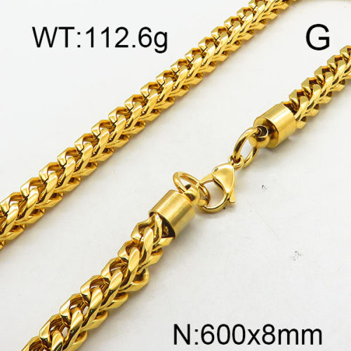 304 Stainless Steel Necklace,Foxtail Wheat Chain,Vacuum Plating Gold,8x600mm,about 112.6g/package,1 pc/package,6N2001815bkab-237