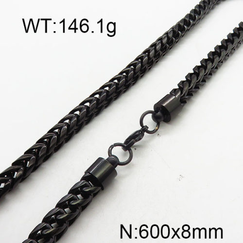 304 Stainless Steel Necklace,Foxtail Wheat Chain,Vacuum Plating Back,8x600mm,about 146.1g/package,1 pc/package,6N2001817bkab-237