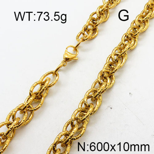 304 Stainless Steel Necklace,Rope Chains,Textrued,Vacuum Plating Gold,10x600mm,about 73.5g/package,1 pc/package,6N2001818vhov-237