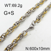 304 Stainless Steel Necklace,Rope Chains,Textrued,Vacuum Plating Gold & True Color,10x600mm,about 69.2g/package,1 pc/package,6N2001819vhov-237