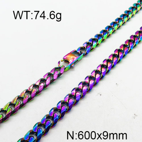 304 Stainless Steel Necklace,Curb Chains Twisted Chains,Unwelded,Faceted,Rainbow,9x600mm,about 74.6g/package,1 pc/package,6N2001820bika-237
