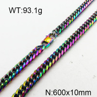 304 Stainless Steel Necklace,Cuban Link Chains,Chunky Curb Chains,Twisted Chains,Unwelded,Faceted,Rainbow,10x600mm,about 93.1g/package,1 pc/package,6N2001821bika-237