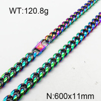 304 Stainless Steel Necklace,Curb Chains Twisted Chains,Unwelded,Faceted,Rainbow,11x600mm,about 120.8g/package,1 pc/package,6N2001822vila-237