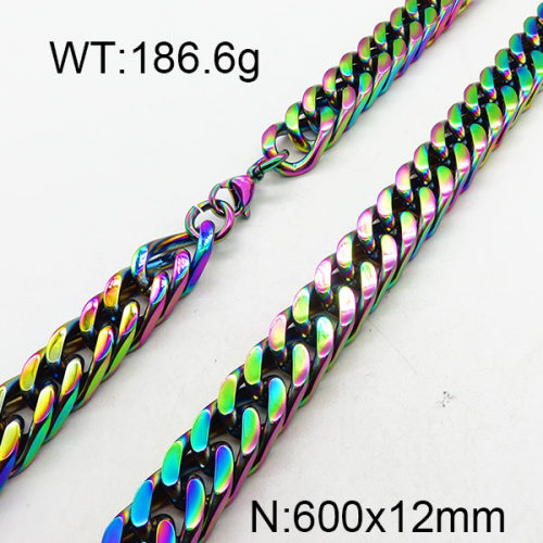 304 Stainless Steel Necklace,Cuban Link Chains,Chunky Curb Chains,Twisted Chains,Unwelded,Faceted,Rainbow,12x600mm,about 186.6g/package,1 pc/package,6N2001823ajvb-237