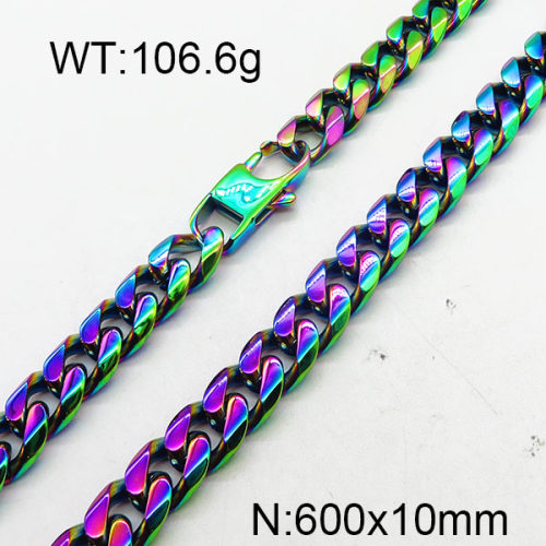 304 Stainless Steel Necklace,Cuban Link Chains,Chunky Curb Chains,Twisted Chains,Unwelded,Faceted,Rainbow,10x600mm,about 106.6g/package,1 pc/package,6N2001824aima-237