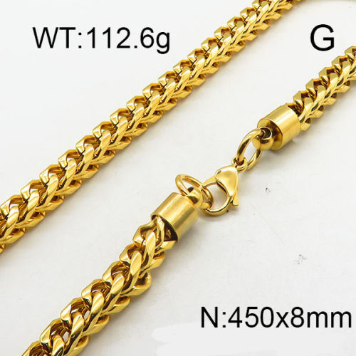 304 Stainless Steel Necklace,Foxtail Wheat Chain,Vacuum Plating Gold,8x450mm,about 112.6g/package,1 pc/package,6N2001836ajna-237