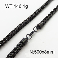 304 Stainless Steel Necklace,Foxtail Wheat Chain,Vacuum Plating Back,8x500mm,about 146.1g/package,1 pc/package,6N2001840ajoa-237