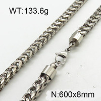 304 Stainless Steel Necklace,Foxtail Wheat Chain,True Color,8x600mm,about 133.6g/package,1 pc/package,6N2001843ajvb-237