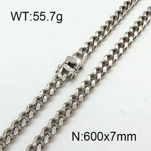 304 Stainless Steel Necklace,Curb Chains Twisted Chains,Unwelded,Faceted,True Color,7x600mm,about 55.7g/package,1 pc/package,6N2002017ajka-240