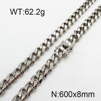 304 Stainless Steel Necklace,Curb Chains Twisted Chains,Unwelded,Faceted,True Color,8x600mm,about 62.2g/package,1 pc/package,6N2002018ajka-240