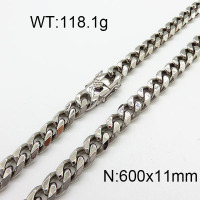 304 Stainless Steel Necklace,Curb Chains Twisted Chains,Unwelded,Faceted,True Color,11x600mm,about 118.1g/package,1 pc/package,6N2002019ajna-240