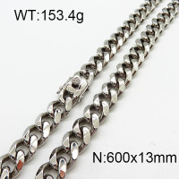 304 Stainless Steel Necklace,Curb Chains Twisted Chains,Unwelded,Faceted,True Color,13x600mm,about 153.4g/package,1 pc/package,6N2002020ajoa-240