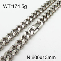 304 Stainless Steel Necklace,Curb Chains Twisted Chains,Unwelded,Faceted,True Color,13x600mm,about 174.5g/package,1 pc/package,6N2002021bika-240