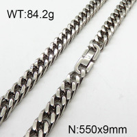 304 Stainless Steel Necklace,Cuban Link Chains,Chunky Curb Chains,Twisted Chains,Unwelded,Faceted,True Color,9x550mm,about 84.2g/package,1 pc/package,6N2002031biib-240