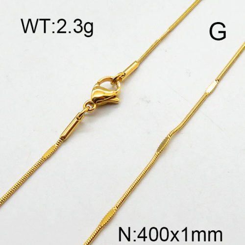 304 Stainless Steel Necklace,Oval Dapped Round Snake Chain ,Vacuum Plating Gold,1x400mm,about 2.3g/package,1 pc/package,6N2002077baka-368