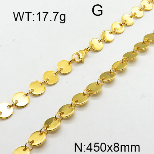 304 Stainless Steel Necklace,Links Chains,Round Sequin Chains,Soldered,Vacuum Plating Gold,8x450mm,about 17.7g/package,1 pc/package,6N2002079ahlv-368