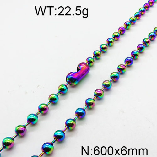 304 Stainless Steel Necklace,Ball Chain,Rainbow,6x600mm,about 22.5g/package,1 pc/package,6N2002082vbpb-368