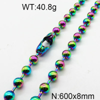 304 Stainless Steel Necklace,Ball Chain,Rainbow,8x600mm,about 40.8g/package,1 pc/package,6N2002083bhva-368