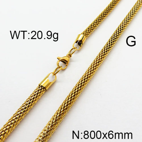 304 Stainless Steel Necklace,Mesh Chains,Lantern Chains,Soldered,Vacuum Plating Gold,6x800mm,about 20.9g/package,1 pc/package,6N2002112vbmb-354