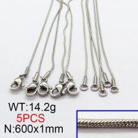 304 Stainless Steel Necklace,Round Snake Chain,True Color,1x600mm,about 14.2g/package,5 pcs/package,6N2002113aivb-354