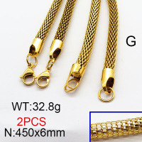 304 Stainless Steel Necklace,Mesh Chains,Lantern Chains,Soldered,Vacuum Plating Gold,6x450mm,about 32.8g/package,2 pcs/package,6N2002118bhia-354