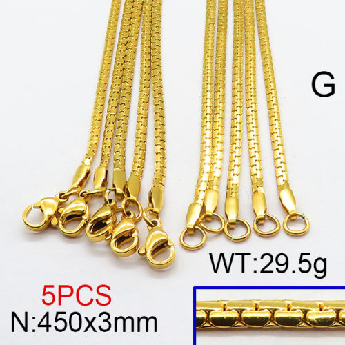304 Stainless Steel Necklace,Soldered Serpentine Chains,Vacuum Plating Gold,3x450mm,about 29.5g/package,5 pcs/package,6N2002120vila-354