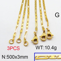 304 Stainless Steel Necklace,Mariner link chains,Vacuum Plating Gold,3x500mm,about 10.4g/package,3 pcs/package,6N2002121bhia-354