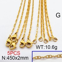 304 Stainless Steel Necklace,Mariner link chains,Vacuum Plating Gold,2x450mm,about 10.6g/package,5 pcs/package,6N2002122aivb-354