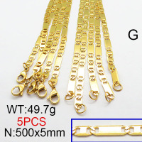 304 Stainless Steel Necklace,Mariner link chains,Vacuum Plating Gold,5x500mm,about 49.7g/package,5 pcs/package,6N2002123aija-354