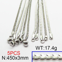 304 Stainless Steel Necklace,Cobs Chains,True Color,3x450mm,about 17.4g/package,5 pcs/package,6N2002124vila-354