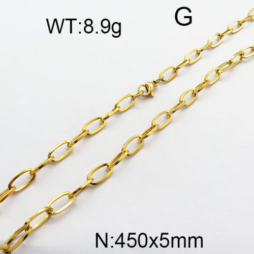 304 Stainless Steel Necklace,Paperclip Chains,Cable Chains,Unwelded,with Spool,Oval,Vacuum Plating Gold,5x450mm,about 8.9g/package,1 pc/package,6N2002129ablb-354
