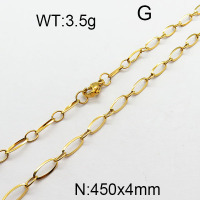 304 Stainless Steel Necklace,Paperclip Chains,Cable Chains,Unwelded,with Spool,Oval,Vacuum Plating Gold,4x450mm,about 3.5g/package,1 pc/package,6N2002130vbmb-354
