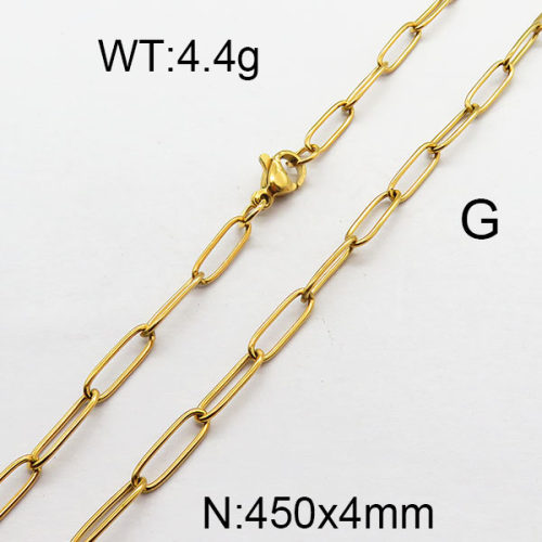 304 Stainless Steel Necklace,Paperclip Chains,Drawn Elongated Cable Chains,Vacuum Plating Gold,4x450mm,about 4.4g/package,1 pc/package,6N2002131vbmb-354