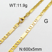 304 Stainless Steel Necklace, Mariner link chains,Textured,Vacuum Plating Gold,5x600mm,about 11.9g/package,1 pc/package,6N2002133ablb-354