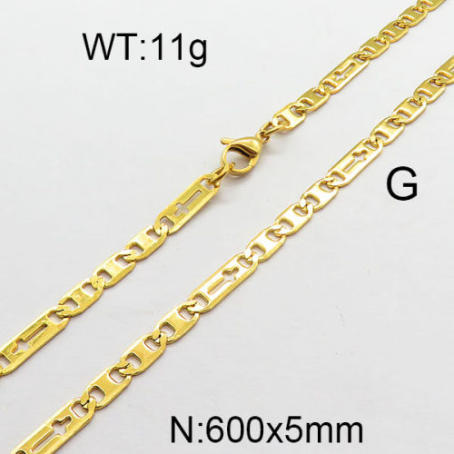 304 Stainless Steel Necklace, Mariner link chains,Textured,Vacuum Plating Gold,5x600mm,about 11g/package,1 pc/package,6N2002134ablb-354