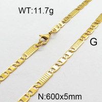 304 Stainless Steel Necklace, Mariner link chains,Textured,Vacuum Plating Gold,5x600mm,about 11.7g/package,1 pc/package,6N2002135ablb-354