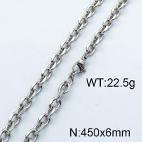 304 Stainless Steel Necklace,Unwelded Oval Cuban Chain,Faceted,True Color,6x450mm,about 22.5g/package,1 pc/package,6N2002154vbnb-354