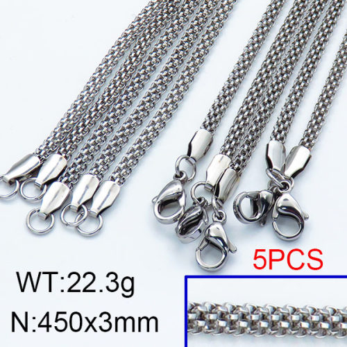 304 Stainless Steel Necklace,Mesh Chains,Lantern Chains,Soldered,True Color,3x450mm,about 22.3g/package,5 pcs/package,6N2002159aivb-354