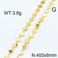 304 Stainless Steel Necklace,Links Chains,Rhombus Sequin Chains,Soldered,Vacuum Plating Gold,8x400mm,about 3.8g/package,1 pc/package,6N2002255aakl-368