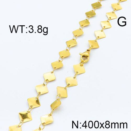 304 Stainless Steel Necklace,Links Chains,Rhombus Sequin Chains,Soldered,Vacuum Plating Gold,8x400mm,about 3.8g/package,1 pc/package,6N2002255aakl-368