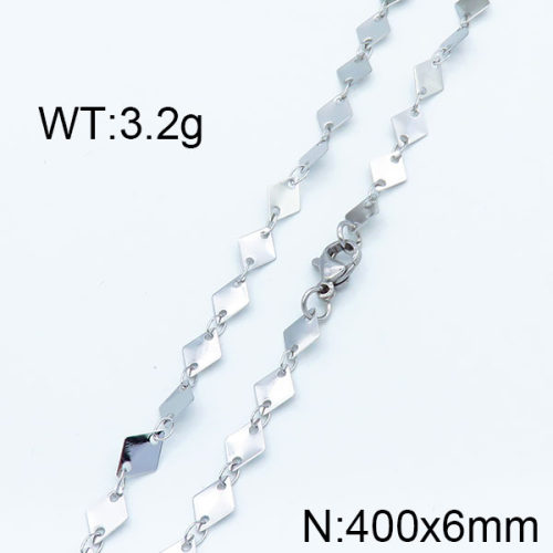 304 Stainless Steel Necklace,Links Chains,Rhombus Sequin Chains,Soldered,True Color,6x400mm,about 3.2g/package,1 pc/package,6N2002264aajl-368