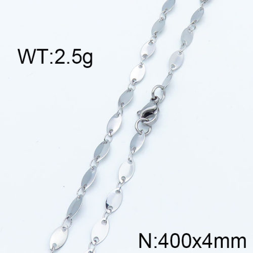 304 Stainless Steel Necklace,Links Chains,Oval Sequin Chains,Soldered,True Color,4x400mm,about 2.5g/package,1 pc/package,6N2002266aajl-368