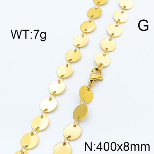 304 Stainless Steel Necklace,Links Chains,Round Sequin Chains,Soldered,Vacuum Plating Gold,8x400mm,about 7g/package,1 pc/package,6N2002267aakl-368