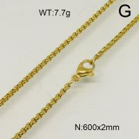 304 Stainless Steel Necklace,Box Chains,Unwelded,Vacuum Plating Gold,2x600mm,about 7.7g/package,1 pc/package,6N20264baka-312