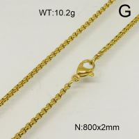 304 Stainless Steel Necklace,Box Chains,Unwelded,Vacuum Plating Gold,2x800mm,about 10.2g/package,1 pc/package,6N20265ablb-312